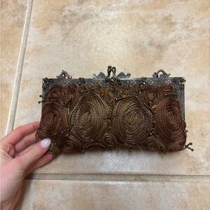 Elegant Brown Beaded Clutch